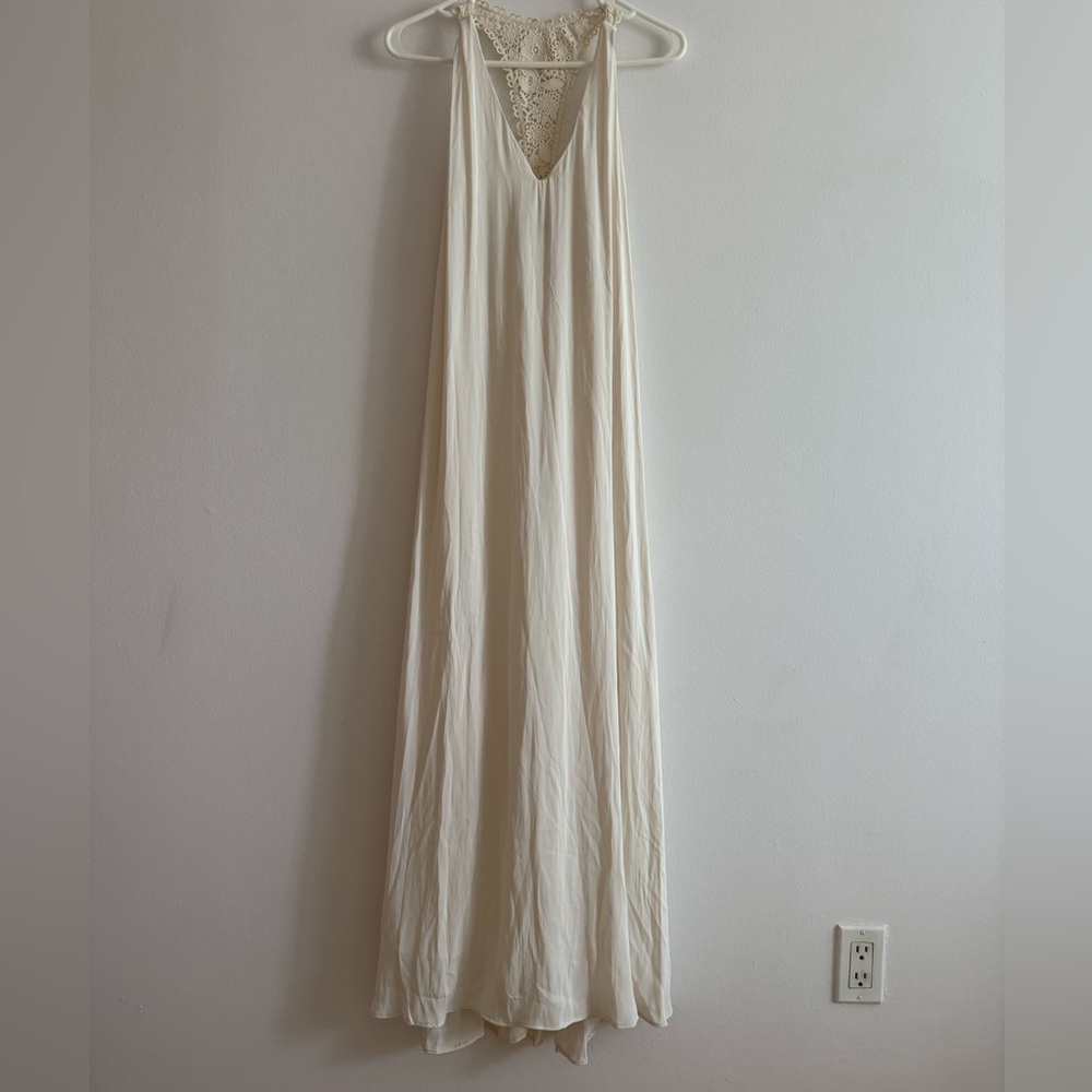 Cream Maxi Racer Back Dress with Lace Back Detail